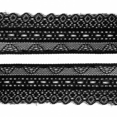 Кружево эластичное 22-21, шир.35 мм -цв.чёрное - купить в Астрахани. Цена: 26.35 руб.