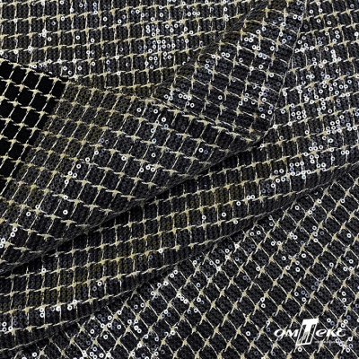 Ткань костюмная с пайетками, 100%полиэстр, 460+/-10 гр/м2, 150см #309 - цв. чёрный - купить в Астрахани. Цена 1 203.93 руб.