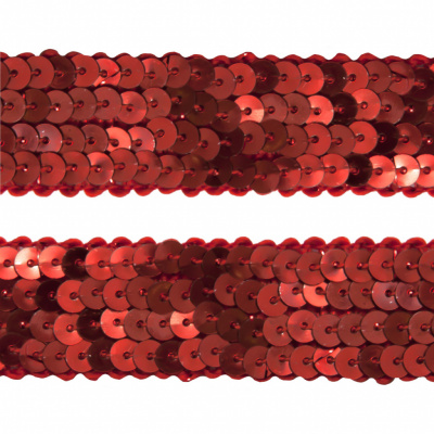 Тесьма с пайетками 3, шир. 20 мм/уп. 25+/-1 м, цвет красный - купить в Астрахани. Цена: 778.19 руб.
