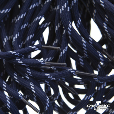 Шнурки #107-19, круглые 130 см, двухцветные цв.тём.синий/белый - купить в Астрахани. Цена: 22.14 руб.