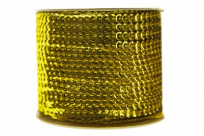 Пайетки "ОмТекс" на нитях, SILVER-BASE, 6 мм С / упак.73+/-1м, цв. 7 - св.золото - купить в Астрахани. Цена: 468.37 руб.