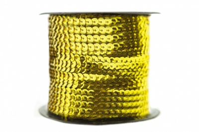 Пайетки "ОмТекс" на нитях, SILVER-BASE, 6 мм С / упак.73+/-1м, цв. А-1 - т.золото - купить в Астрахани. Цена: 468.37 руб.